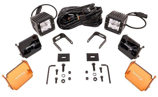 TRAILFX 2X2F2 Trailfx Driving/Fog Light 2X2F2, LED Bulb, 4 Clear LED 5 Watt Bulbs, 3 Inch Square, 90 Degree Flood Beam, Amber Polycarbonate Lens, Bracket Mount, 20 Watt Blubs Amp Draw 1.2 AMP At 12 Volts, Set Of 2