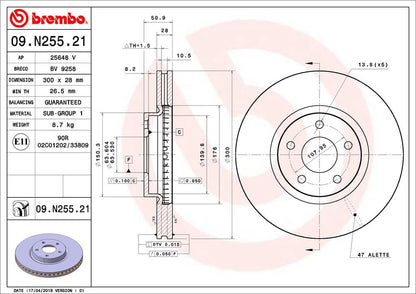BREMBO 09N25521C02 Brembo 09.N255.21 UV Coated vented Front Brake Rotor FORD/FORD (CHANGAN) OE# 2017128