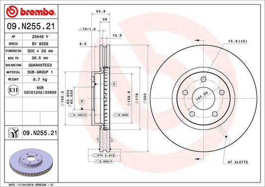 BREMBO 09N25521C02 Brembo 09.N255.21 UV Coated vented Front Brake Rotor FORD/FORD (CHANGAN) OE# 2017128
