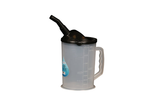 WIRTHCO 94026 WirthCo Funnel King 94026 Heavy Duty Polypropylene Graduated Measuring Container, 87 oz (2.5 L), Black 4 Inch Spout, Translucent