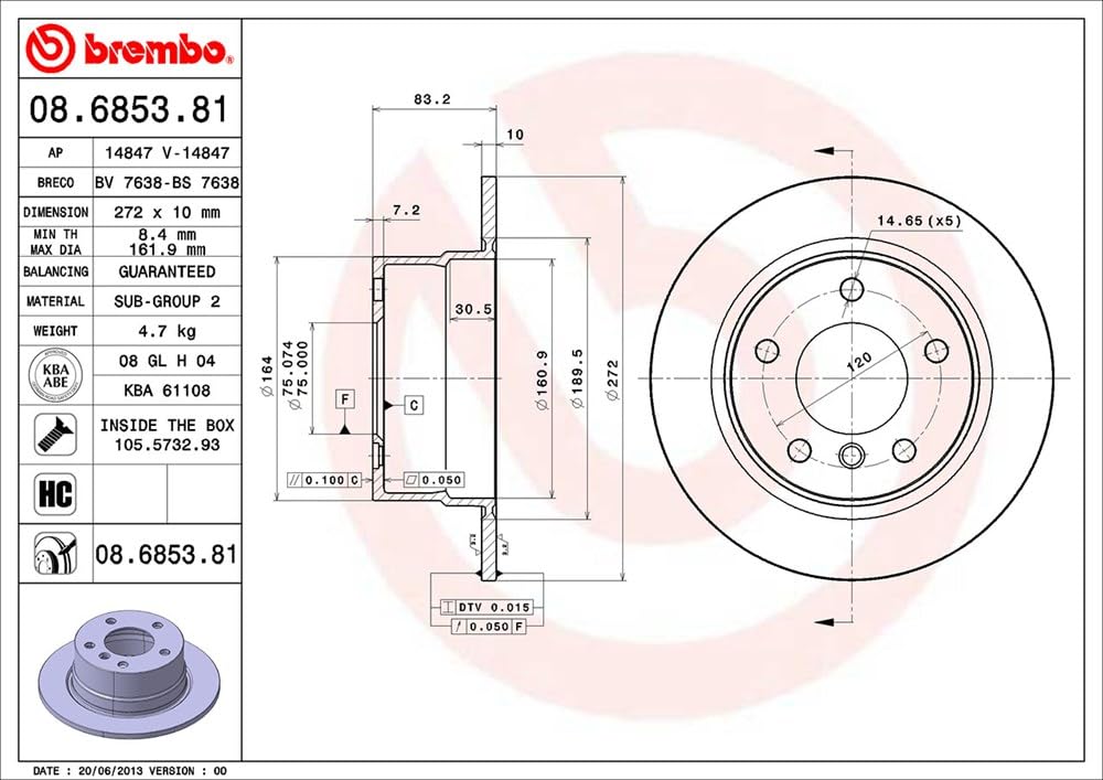 BREMBO 08685381C02 Brembo 08.6853.81 UV Coated solid Rear Brake Rotor BMW OE# 34216794298