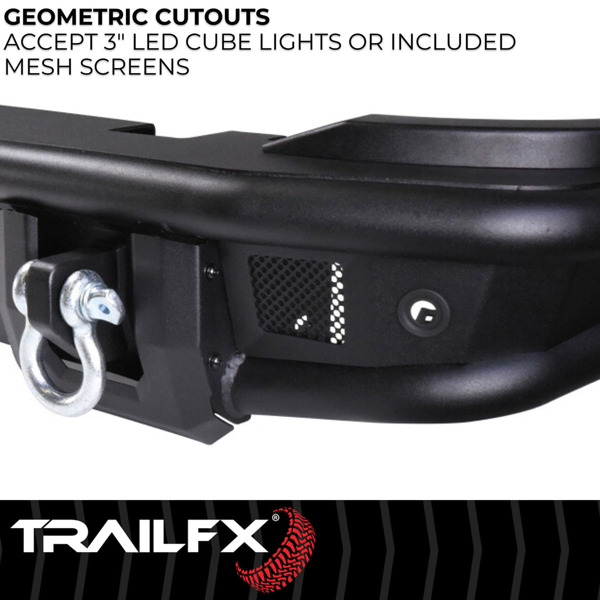 TRAILFX BR004T TrailFX Rear Bumper for Ford Bronco 2021-2025 Matte Black Powder Coated Steel Full Width D-Rings License Plate Bracket LED Cube Light Mounts TrailFX BR004T
