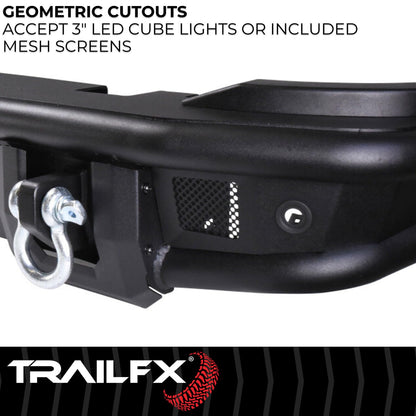 TRAILFX BR004T TrailFX Rear Bumper for Ford Bronco 2021-2025 Matte Black Powder Coated Steel Full Width D-Rings License Plate Bracket LED Cube Light Mounts TrailFX BR004T