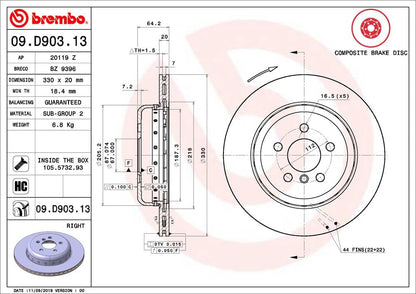 BREMBO 09D90313C02 Brembo 09.D903.13 Composite two piece UV Coated vented Brake Rotor BMW/BMW (BRILLIANCE)/TOYOTA OE# 34216882246