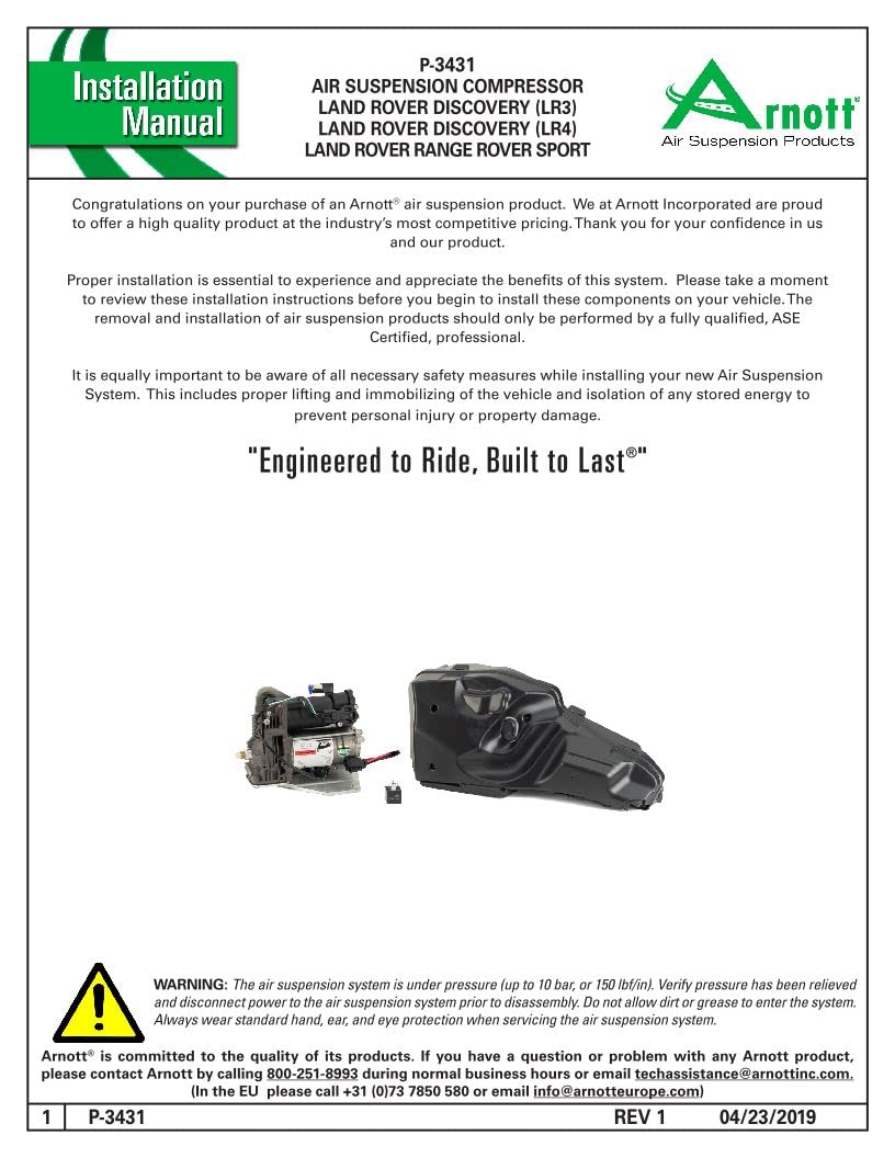 ARNOTT P-3431 Arnott P-3431 New Air Suspension Compressor - 05-13 Land Rover Discovery LR3, LR4, Range Rover Sport 4-Wheel Leveling
