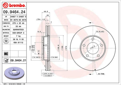 BREMBO 09946421C02 Brembo 09.9464.21 UV Coated vented Front Brake Rotor MAZDA/MAZDA (CHANGAN) OE# C24Y3325XD