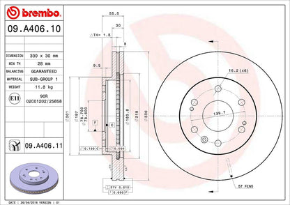 BREMBO 09A40611C02 Brembo 09.A406.11 UV Coated vented Front Brake Rotor CADILLAC/CHEVROLET OE# 88963556