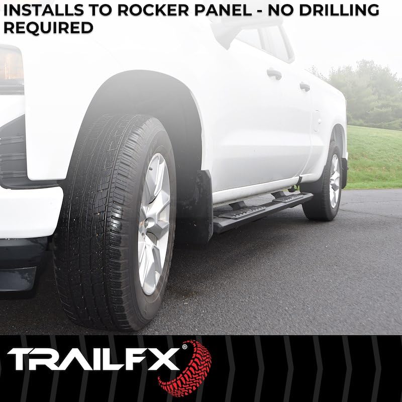 TRAILFX AL4024B TrailFX Nerf Bar Fits Toyota Tacoma Double Cab 2024-2025 Hexagonal Straight, with Step Pads Rocker Panel Mount Powder Coated Aluminum with Plastic End Caps Bracket Covers TrailFX AL4024B