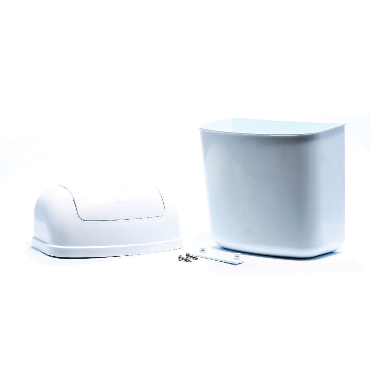 CAMCO 43961 Camco Cabinet Mount Trash Can - Small Design Perfect for Compact Locations - Measures 8.5 x 5 inches - Features Spring-Top Lid, 3 Quart Capacity, & Screw-in Mount Design - Hardware Incl. (43961)