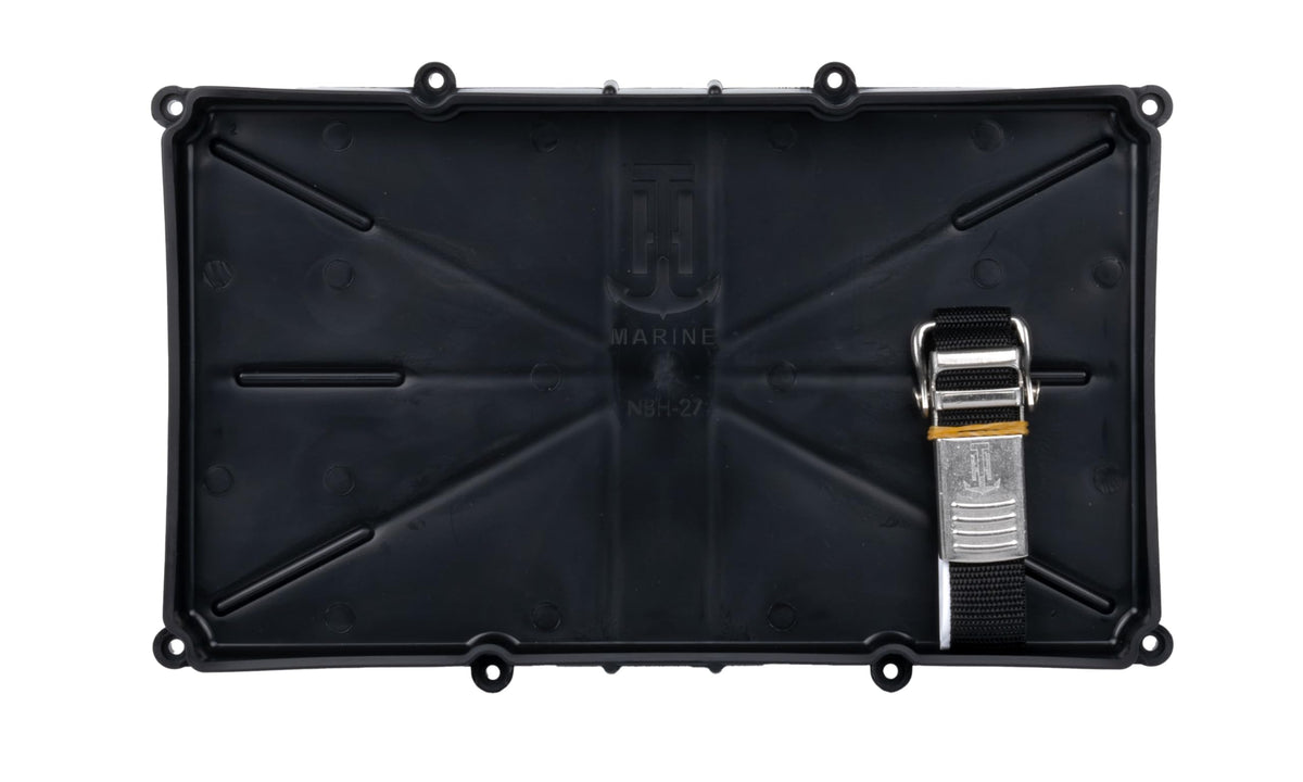 T-H MARINE NBH-27-SSC-DP T-H Marine Battery Holder Tray with Stainless Steel Buckle - Heavy Duty Marine & RV Battery Mount - Corrosion Resistant, NMMA Certified, Tight-Space Battery Tray - 27 Series Tray, 12.5" x 7"