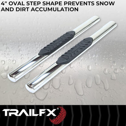TRAILFX A1551S TrailFX Nerf Bars for Chevrolet Silverado 1500 Standard Cab 2020-2021 Polished Stainless Steel 4 Inch Oval Straight Side Steps with Step Pads Rocker Panel Mount Running Boards Trailfx A1551S