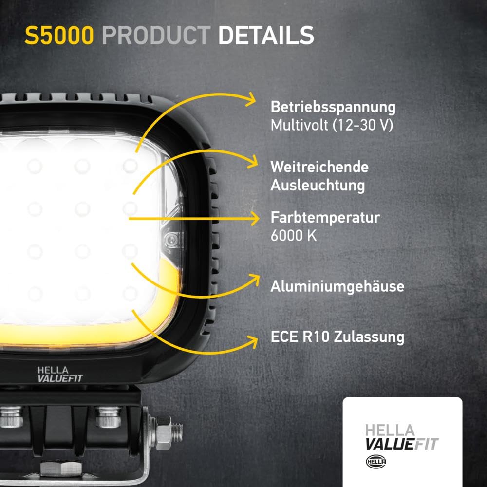 HELLA 357109221 HELLA 1GA 357 109-221 LED-Worklight S5000 2.0-12/24V - 5000lm - mounting - Bracket system - Short distance lighting - Quantity: 1