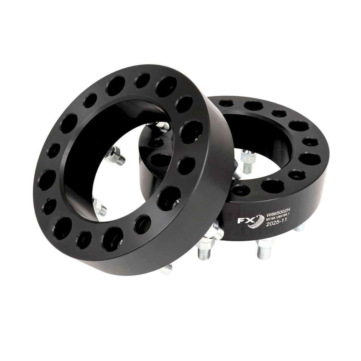 TRAILFX W865002N TrailFX Wheel Spacer W865002N, 8 x 6.50 Inch Bolt Pattern, 2 Inch Thickness, 126 Millimeter Hub Size, Black, Aluminum, Set of 2, 16 Open End Conical Seat Lug Nuts