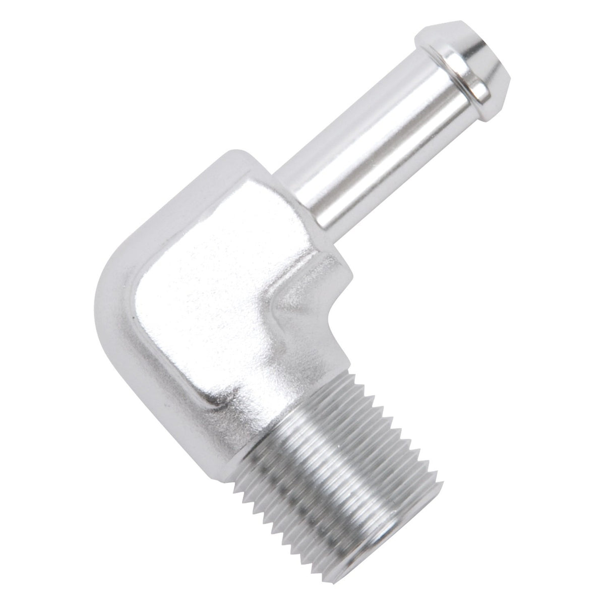 EDELBROCK 8168 Edelbrock 8168 Heater Hose Fitting 90 Degree 3/8 in. NPT And 3/8 in. Barb Clear Anodized Heater Hose Fitting