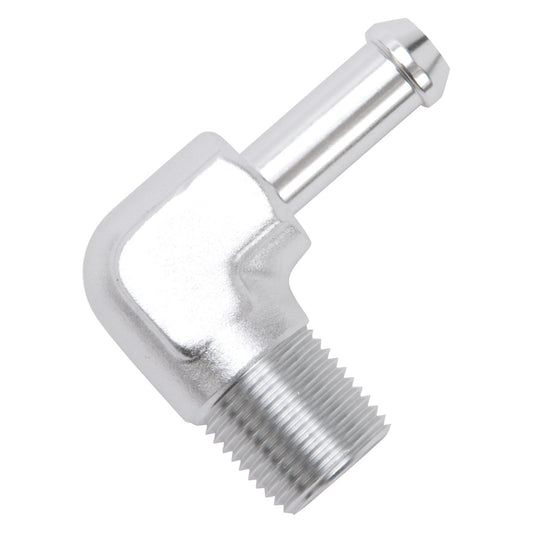 EDELBROCK 8168 Edelbrock 8168 Heater Hose Fitting 90 Degree 3/8 in. NPT And 3/8 in. Barb Clear Anodized Heater Hose Fitting