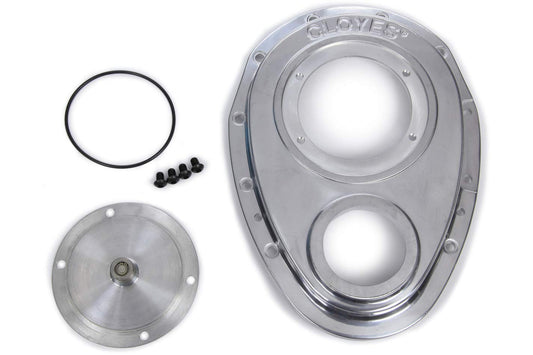 CLOYES 9-221 CloyesTiming Cover, Quick Button, 2 Piece, Aluminum, Polished, Small Block Chevy, Kit