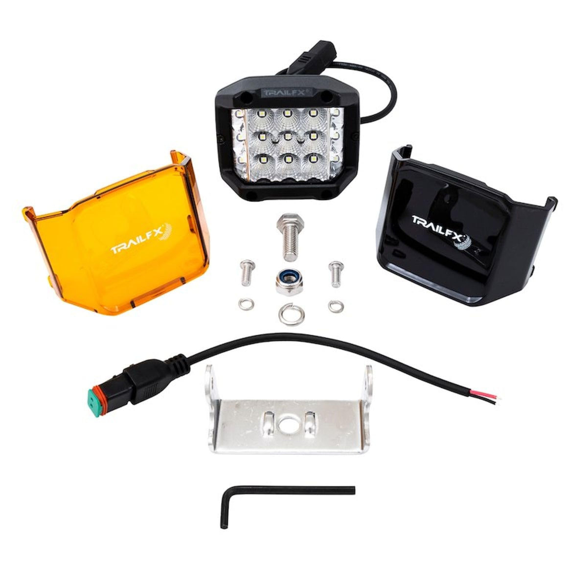 TRAILFX PODSIDF1 Trailfx Driving/Fog Light PODSIDF1, LED Bulb, 15 Clear LED 5 Watt Bulbs, 4 Inch Square, 60 Degree Spot Beam and 140 Degree Flood Combo Beam, Clear Lens, Bracket Mount, Single