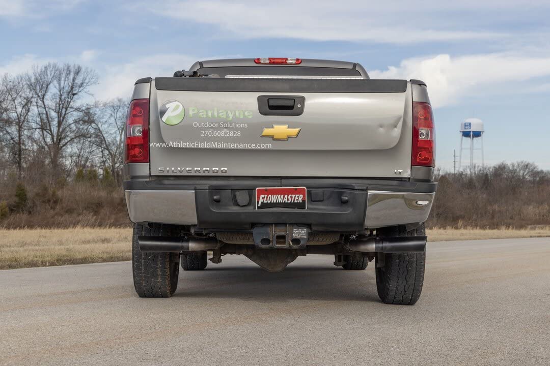 FLOWMASTER 717987 Flowmaster 717987 FlowFX Cat-Back Exhaust Kit 3.5 to Dual 3 Inch Stainless 4 Inch Black Tips Compatible with 2011-2019 Chevy Silverado GMC Sierra 2500/3500HD Crew Cab 6.5 Foot Bed 6.0L 2/4WD