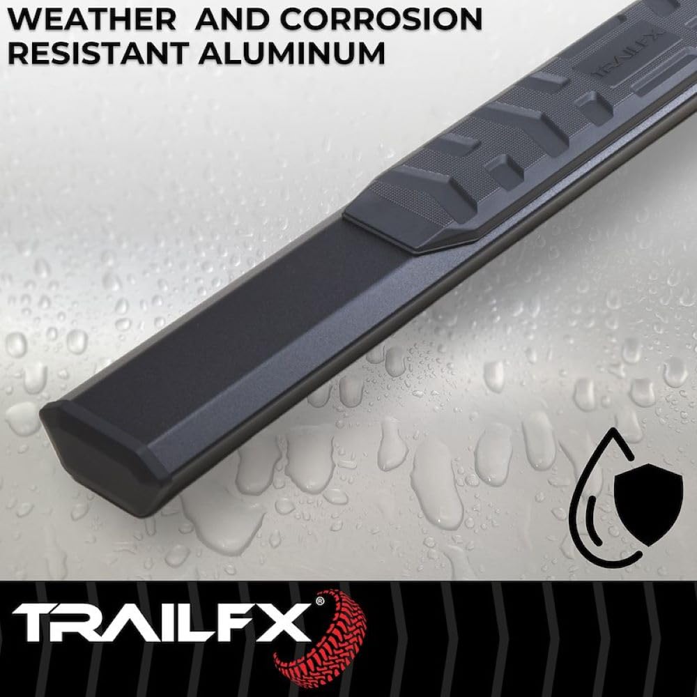 TRAILFX AL4020B TrailFX Nerf Bars Fits 2022-2026 Ford Maverick Titanium Black Powder Coated Aluminum 4.5 Inch Hexagonal Side Steps with Step Pads Rocker Panel Mount Set of 2 Running Boards