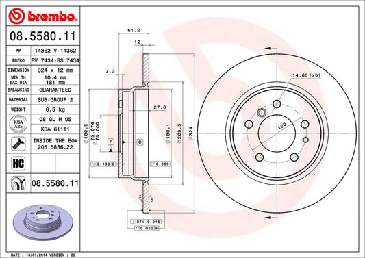 BREMBO 08558011C02 Brembo Disc Brake Rotor - 08.5580.11