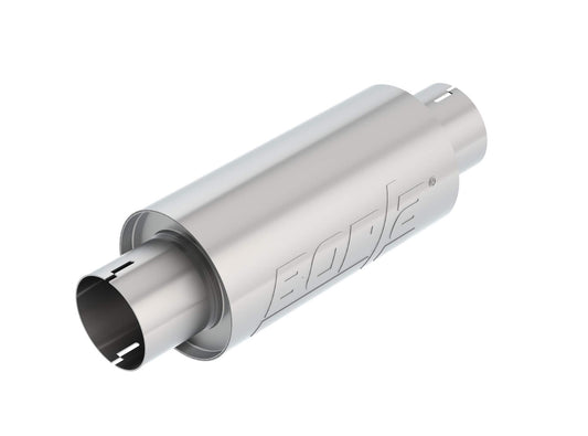 BORLA 401343 BORLA 401343 Resonator/Specialty Resonator - 3" Center Inlet/ 3" Center Outlet 5" Round x 10" Long Body 15" Overall Length. Universal Part. Reversible Design. Notched Necks.