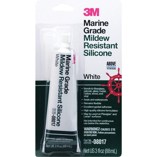 3M 08017 3M Marine Grade Silicone Sealant, PN08017, White, 3 oz Tube