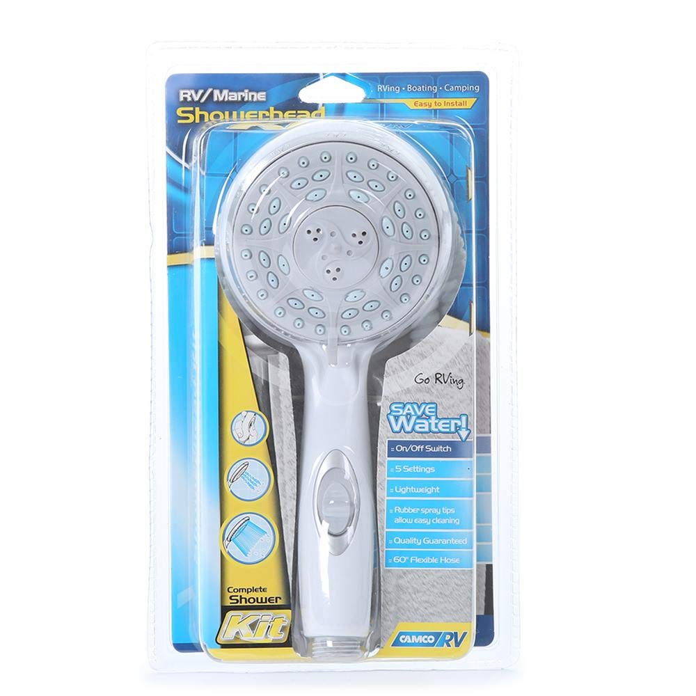 CAMCO 43714 Camco RV/Marine Shower Head Kit | Conserve Water with Convenient On/Off Switch | Ergonomically Designed | White (43714)