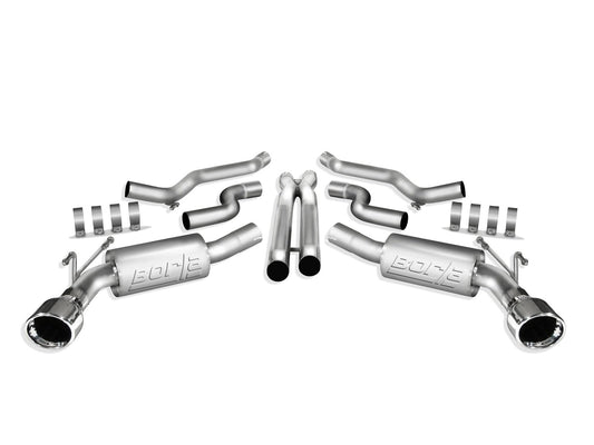 BORLA 140356 BORLA 140356 Cat-Back Perf. Exhaust System for 2010-2013 Chevrolet Camaro SS V8 T-304 Stainless Steel ATAK Sound Dual Split Rear Exit Single 4.5" Round Polished T-304 Stainless Steel Tips Each Side