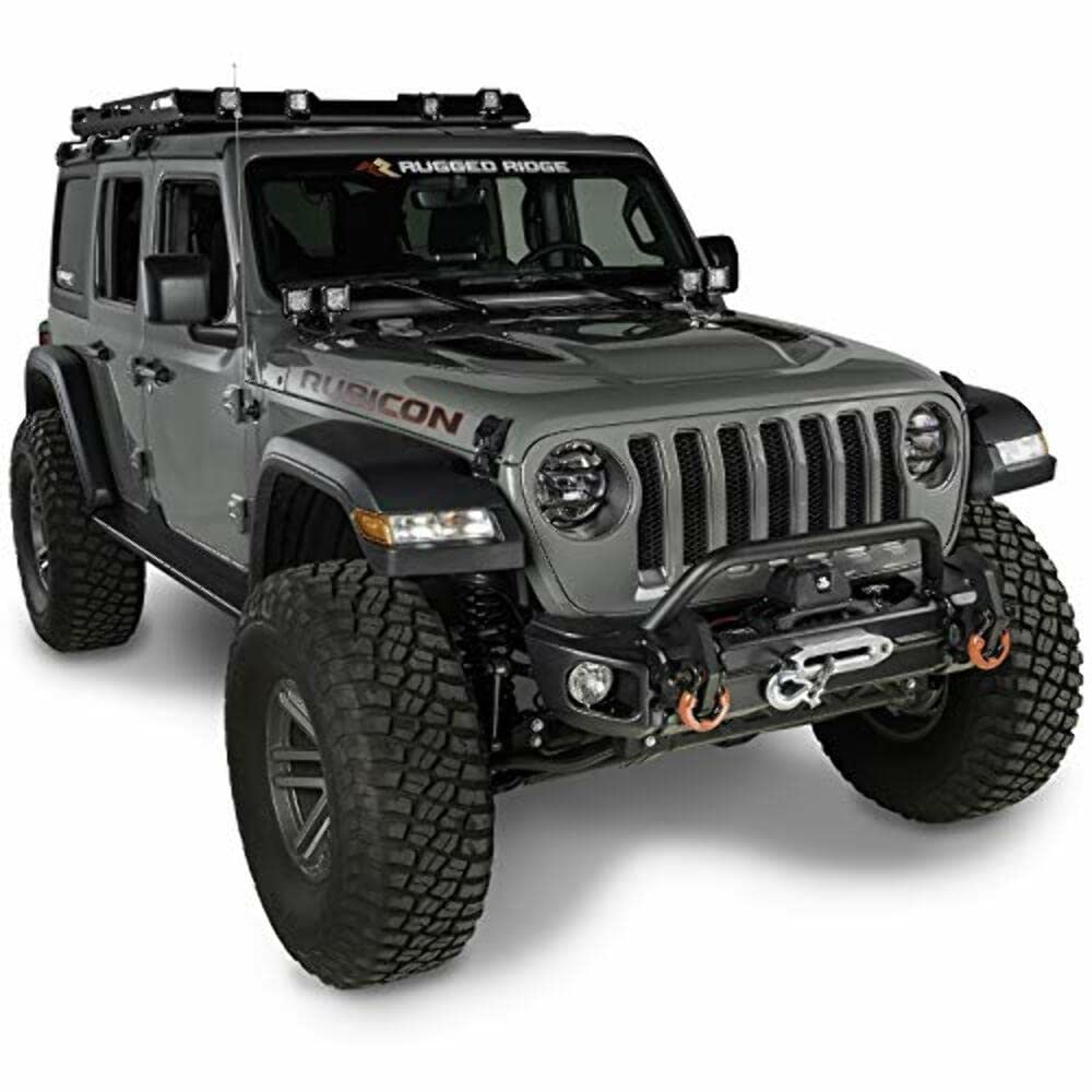 RUGGED RIDGE 11549.05 Rugged Ridge Arcus Bumper, Front for Jeep Wrangler/Gladiator | Stubby w/Tubular Overrider, Steel, Black | 11549.05 | Fits 2018-2025 Jeep Wrangler JL; 2020-2025 Jeep Gladiator JT