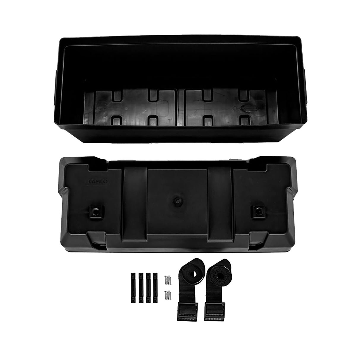 CAMCO 55374 Camco Heavy Duty Double Battery Box with Straps and Hardware - Group GC2 – Safely Stores RV, Automotive, and Marine Batteries – Measures Inside 21-1/2" x 7-3/8" x 11-3/16" – (55374)