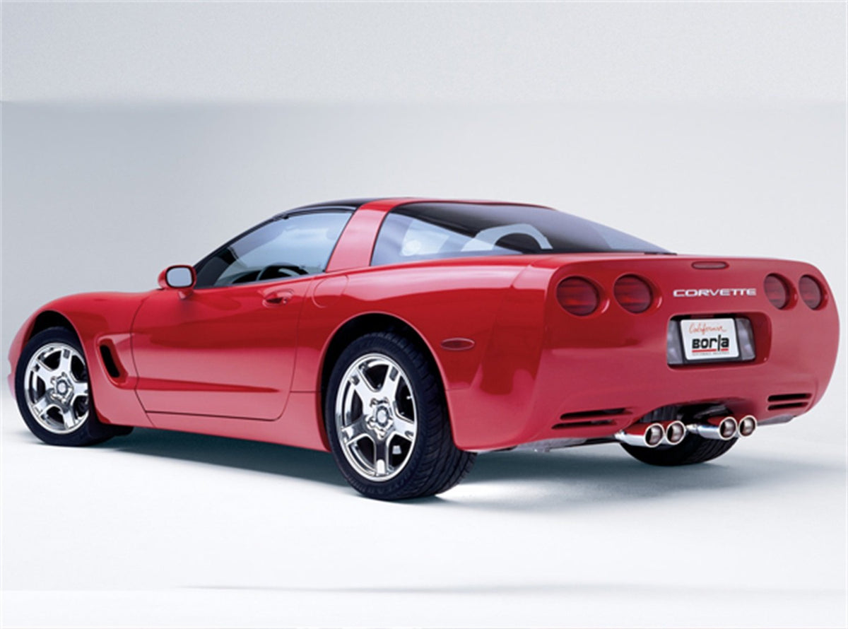 BORLA 140427 BORLA 140427 Cat-Back Perf. Exh. Sys. for '97-'04 Chevrolet Corvette (C5) 5.7L V8 & Z06 (C5) 5.7L V8 T-304 SS-Type II Dual Center Rear Exit Dual 4.25"x3.5" Oval Polished T-304 Tips Each Side.