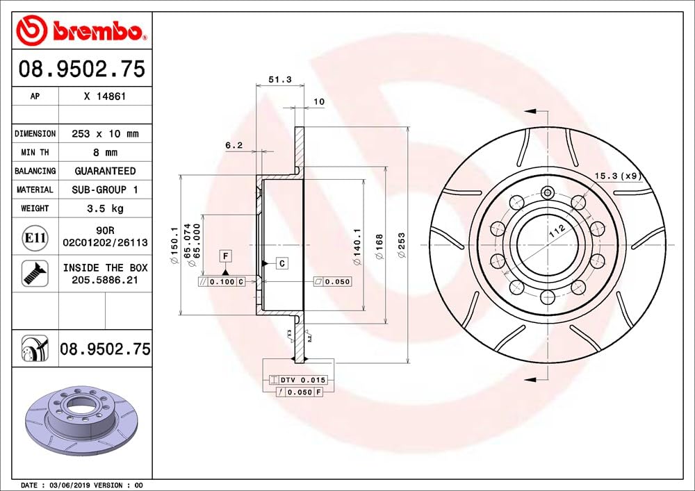 BREMBO 08950275C02 Brembo Disc Brake Rotor 08.9502.75