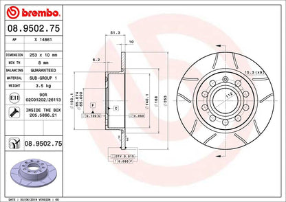 BREMBO 08950275C02 Brembo Disc Brake Rotor 08.9502.75