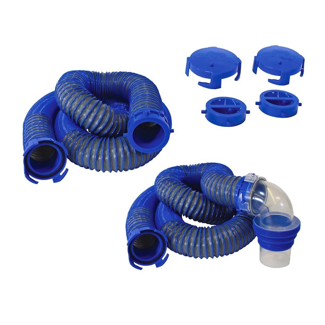DURAFLEX 22008 Duraflex Gator® Sewer Hose 22008, 30 Ft Extended Len, 114 In Compressed Len, 3 In Hose Diameter, 24 Mil Polypropylene With Polymer Ribbed Construction, Charcoal Gray, With Four Drip Caps/Clear Elbow