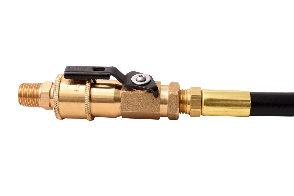 FLAME KING AB226 Flame King 1/4" RV Propane Quick Connect Adapter for Propane Hose, 1/4" Quick Connect or Disconnect Kit - Shutoff Valve & Full Flow Plug - 100% Solid Brass