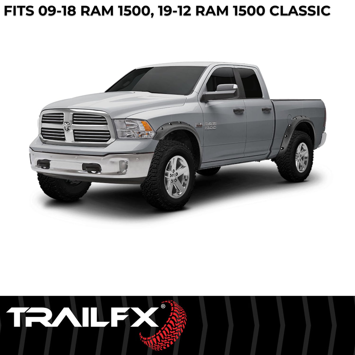 TRAILFX TFD3002T TrailFX Fender Flares for Ram 1500 2011-2018 Pocket Style Black Textured Paintable Polypropylene Set of 4 with Stainless and Black Steel Rivets TrailFX TFD3002T