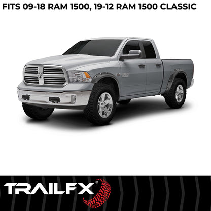 TRAILFX TFD3002T TrailFX Fender Flares for Ram 1500 2011-2018 Pocket Style Black Textured Paintable Polypropylene Set of 4 with Stainless and Black Steel Rivets TrailFX TFD3002T