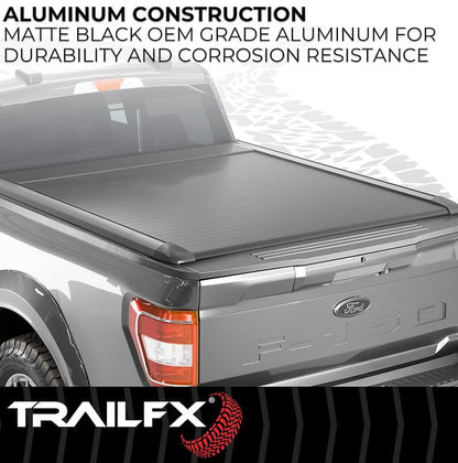 TRAILFX TFX6001 TrailFX TFX6001 Hard Retractable Tonneau Cover Fits 2020-2021 Chevrolet Silverado 1500 Manual Retractable with Key Lock Black Matte Powder Coated Aluminum Top Rail Mount with T-Slot Rails