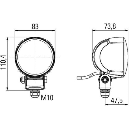 HELLA 996276451 HELLA 1G0 996 276-451 LED-Worklight - Modul 70 Gen. III - 12/24V - 800lm - Bolted/mounting - Swivelling Mounting Bracket - Short distance lighting - Cable: 2000mm - Plug: open cable ends