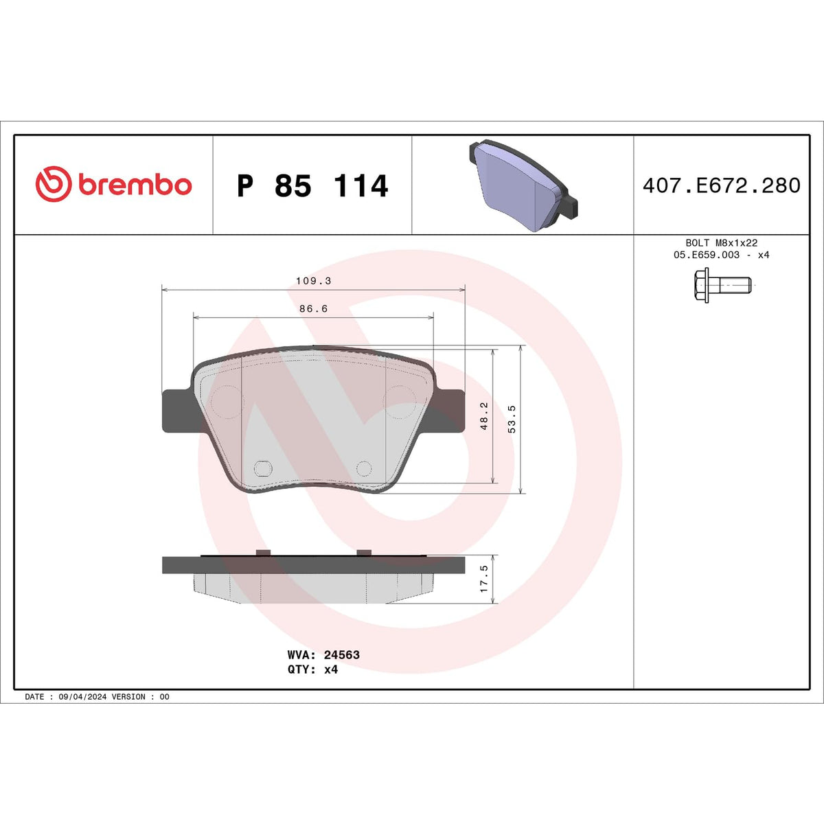 BREMBO P85114 Brembo P85114 Low-Met Rear Disc Brake Pad Set AUDI/SEAT/SKODA/SKODA (SVW)/VW/VW (FAW) OE# 5K0698451A