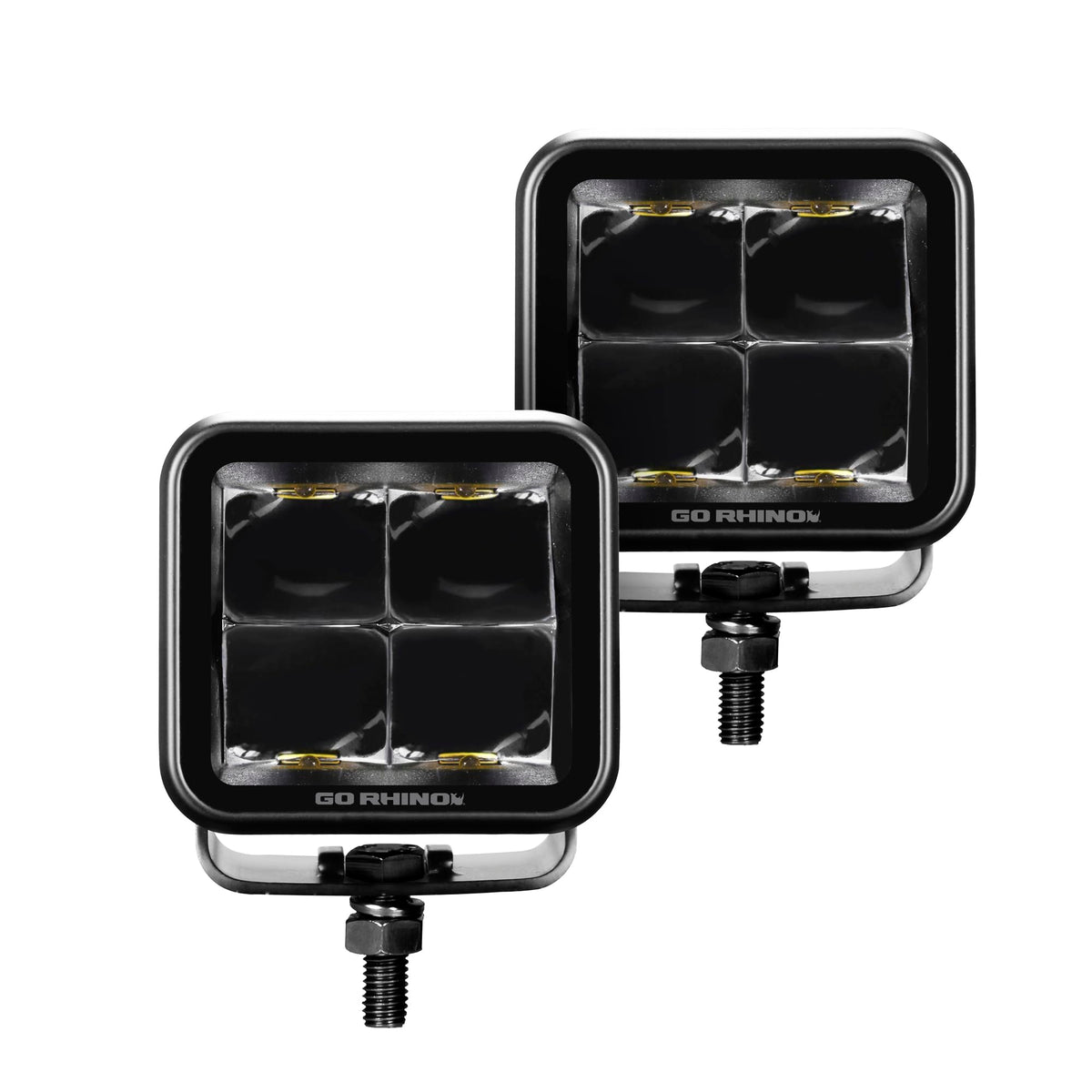 GO RHINO 750200321SCS Go Rhino Xplor Lighting: Blackout Series 2x2 LED Cube Spot Light Kit (Pair) – Surface Mount (Threaded Stud Mount) Aluminum, Black – 750200321SCS