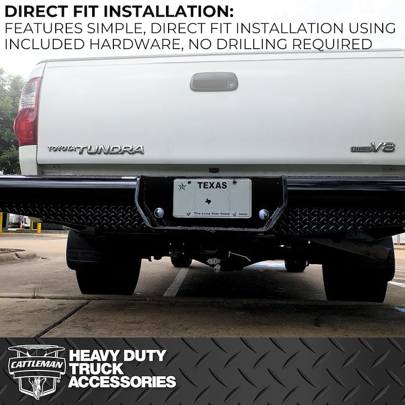 CATTLEMAN 4395S Cattleman HD 4395S Rear Pipe Bumper Fits Ford F-250 Super Duty 2017-2022 Gloss Black Powder-Coated Steel 1-Piece Bolt-On 4 Inch Schedule 40 Pipe Diamond Plate, 2 Inch Receiver Hitch