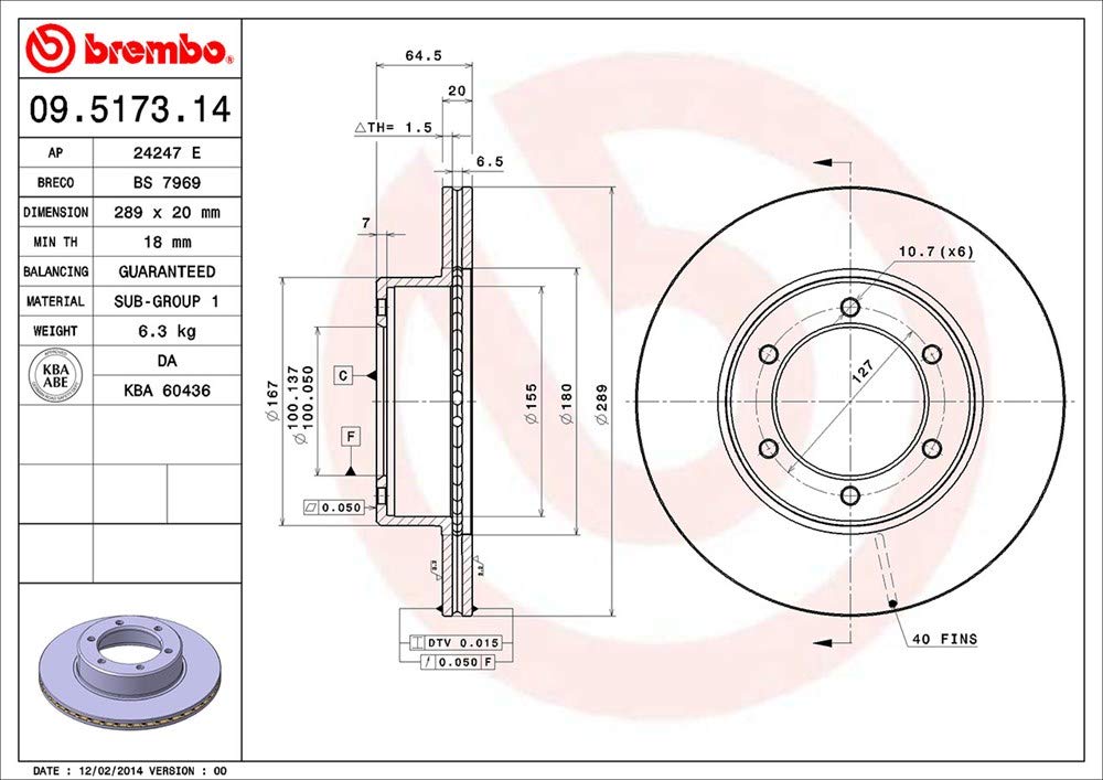 BREMBO 09517314C02 Brembo 09.5173.10 Front Disc Brake Rotor