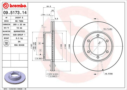 BREMBO 09517314C02 Brembo 09.5173.10 Front Disc Brake Rotor