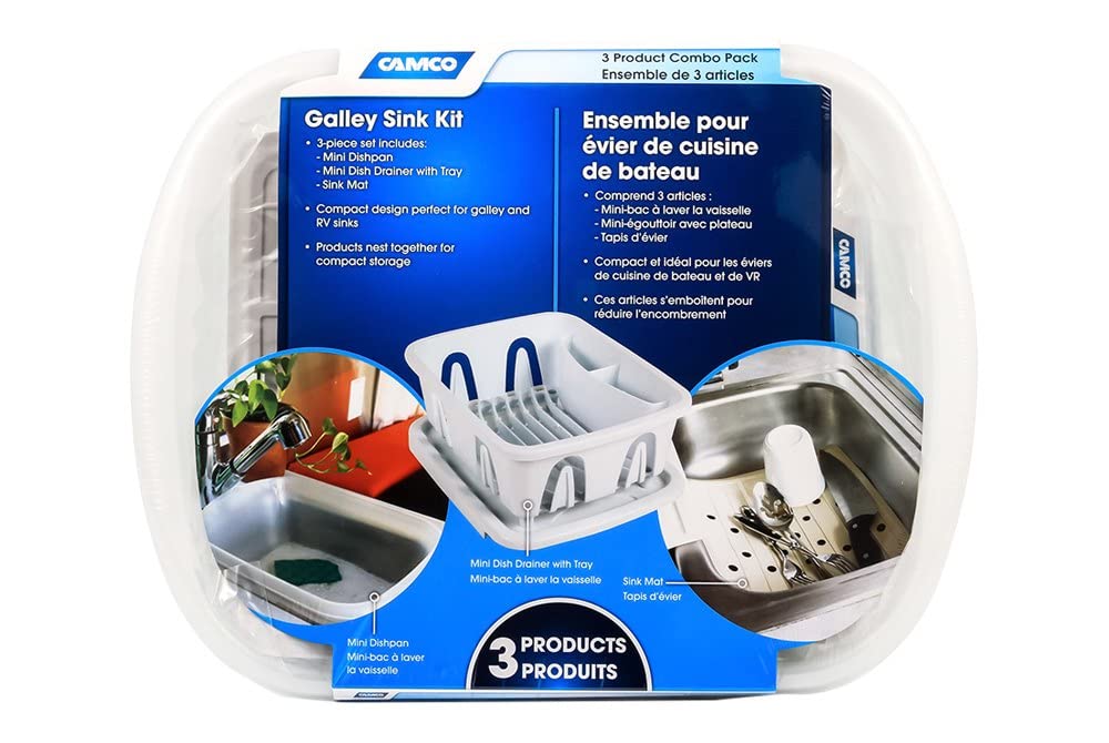 CAMCO 43517 Camco 43517 White Sink Kit with Dish Drainer, Dish Pan and Sink Mat,Pack of 1