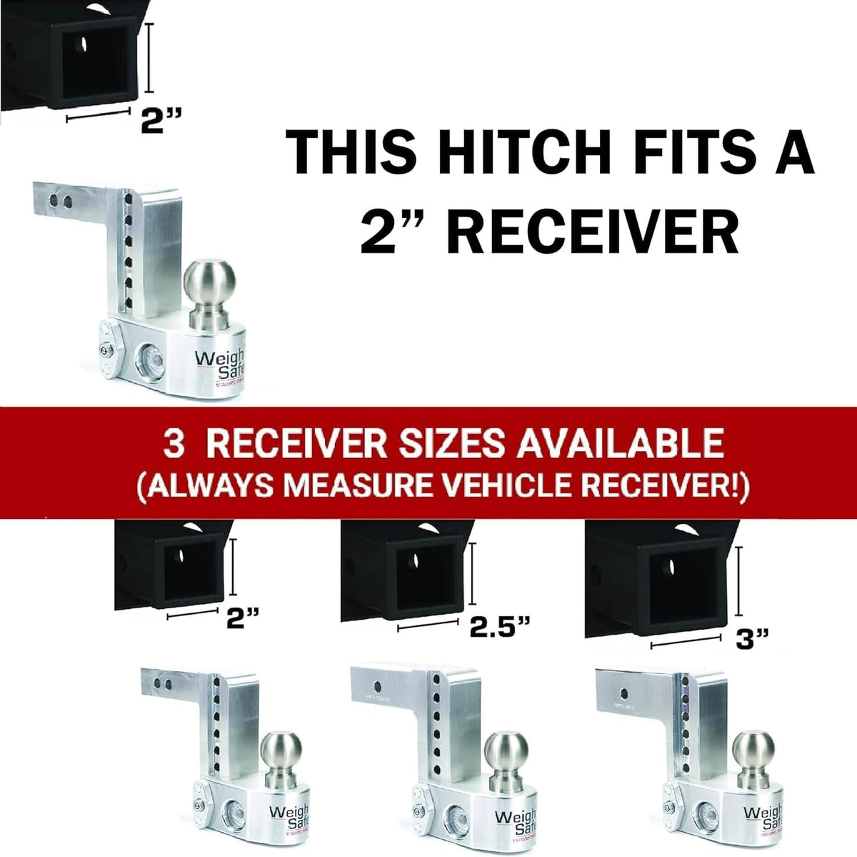 WEIGH SAFE WS6-2.5-KA Weigh Safe Adjustable Trailer Hitch Ball Mount - 6" Drop Hitch for 2.5" Receiver w/ 2 pc Keyed Alike Lock Set, Premium Aluminum Trailer Tow Hitch w/ Built in Weight Scale for Anti Sway, 18,500 lbs GTW
