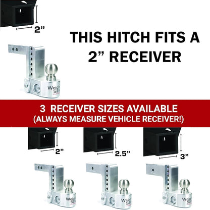 WEIGH SAFE WS6-2.5-KA Weigh Safe Adjustable Trailer Hitch Ball Mount - 6" Drop Hitch for 2.5" Receiver w/ 2 pc Keyed Alike Lock Set, Premium Aluminum Trailer Tow Hitch w/ Built in Weight Scale for Anti Sway, 18,500 lbs GTW