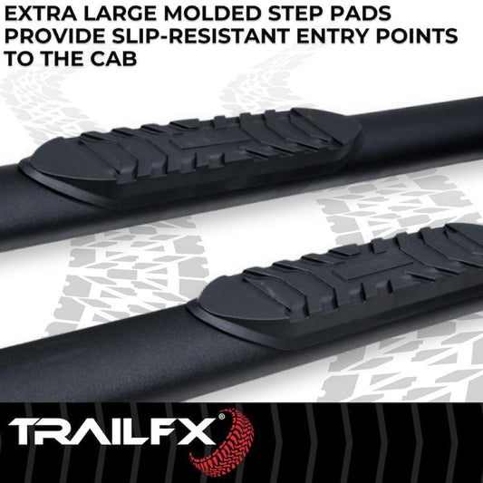 TRAILFX A1555T TrailFX Nerf Bars Fits Ford Bronco 4 Door 2021-2025 Steel 4 Inch Oval Straight Powder Coated Black with Step Pads Rocker Panel Mount Running Boards TrailFX A1555T