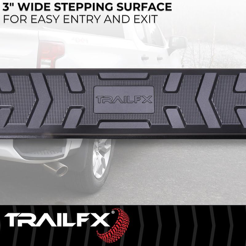 TRAILFX AL4024B TrailFX Nerf Bar Fits Toyota Tacoma Double Cab 2024-2025 Hexagonal Straight, with Step Pads Rocker Panel Mount Powder Coated Aluminum with Plastic End Caps Bracket Covers TrailFX AL4024B