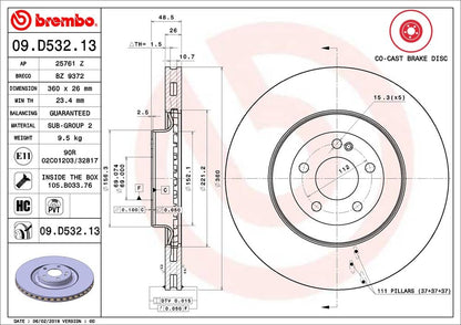BREMBO 09D53213C02 Brembo 09.D532.13 Co-cast two piece UV Coated Pillar Vented Brake Rotor MERCEDES-BENZ/MERCEDES-BENZ (BBDC) OE# A0004231712